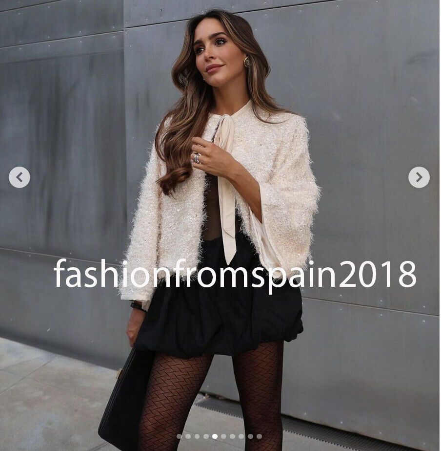 ZARA NEW WOMAN FRAYED JACKET WITH BEADS BOW ECRU S-M,L-XL ZARA NEW WOMAN FRAYED JACKET WITH BEADS BOW ECRU S-M,L-XL