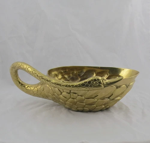 MCM Hollywood Regency Brass Swan Planter Cache Pot Italy 19" x 7"