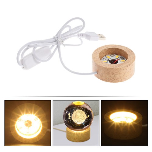 Wooden LED Light Display Pedestal Wooden Light Base Crystal Ball Round Wood - Picture 5 of 12