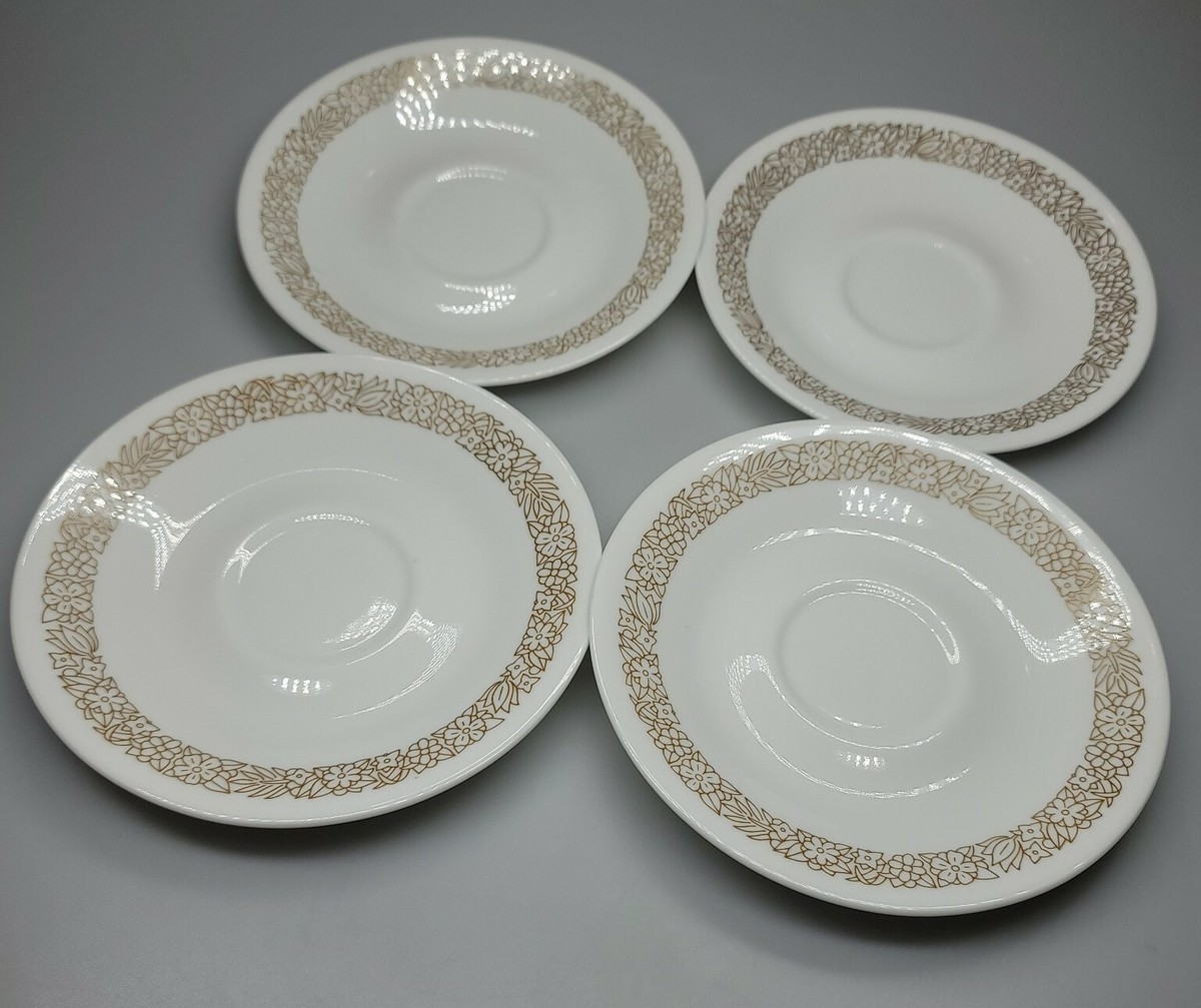Set of 4 Corelle Corning Woodland Brown Flower Rim 6.25