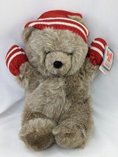 Applause Brown Bear Plush Knit Hat Mittens 13 Inch 1987 Stuffed Animal Toy