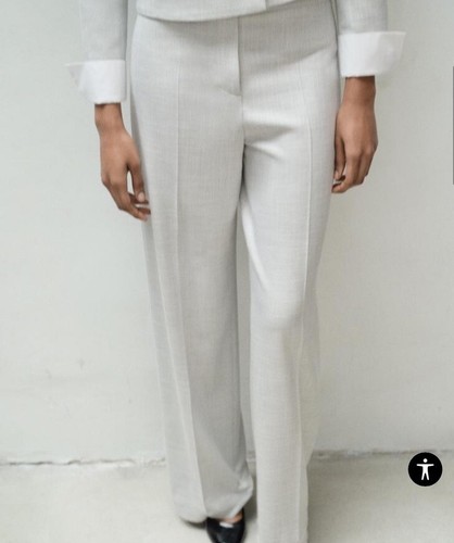 Zara Pants Hi Waisted Straight Leg Trouser Womens Size L/W30 Grey Classy New Nwt