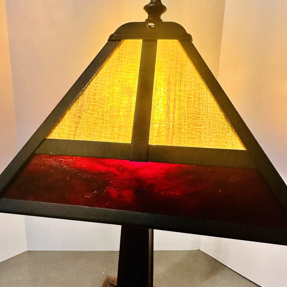 Meyda Tiffany Craftsman Mission “T” 口音灯 M27123 金色红宝石蜂蜜玻璃艺术 — 第 2/4 张图片