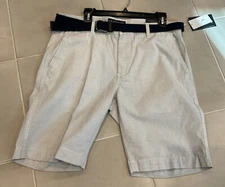 U.S. POLO ASSN MEN Shorts w/Belt Grey/blue Stripes Sz 34/10” Inseam MSRP $56 NWT
