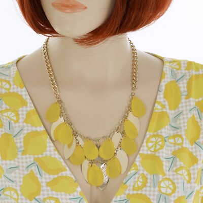 KOHL'S ''COLOR'' GOLD Tone CHAIN with Textured GOLD & YELLOW BEAD LEAVES NECKLACE