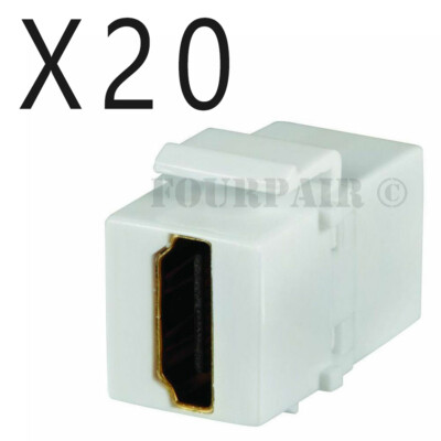 20 Pack Lot HDMI Keystone Wall Plate Snap-In Jack Insert Coupler Female - White
