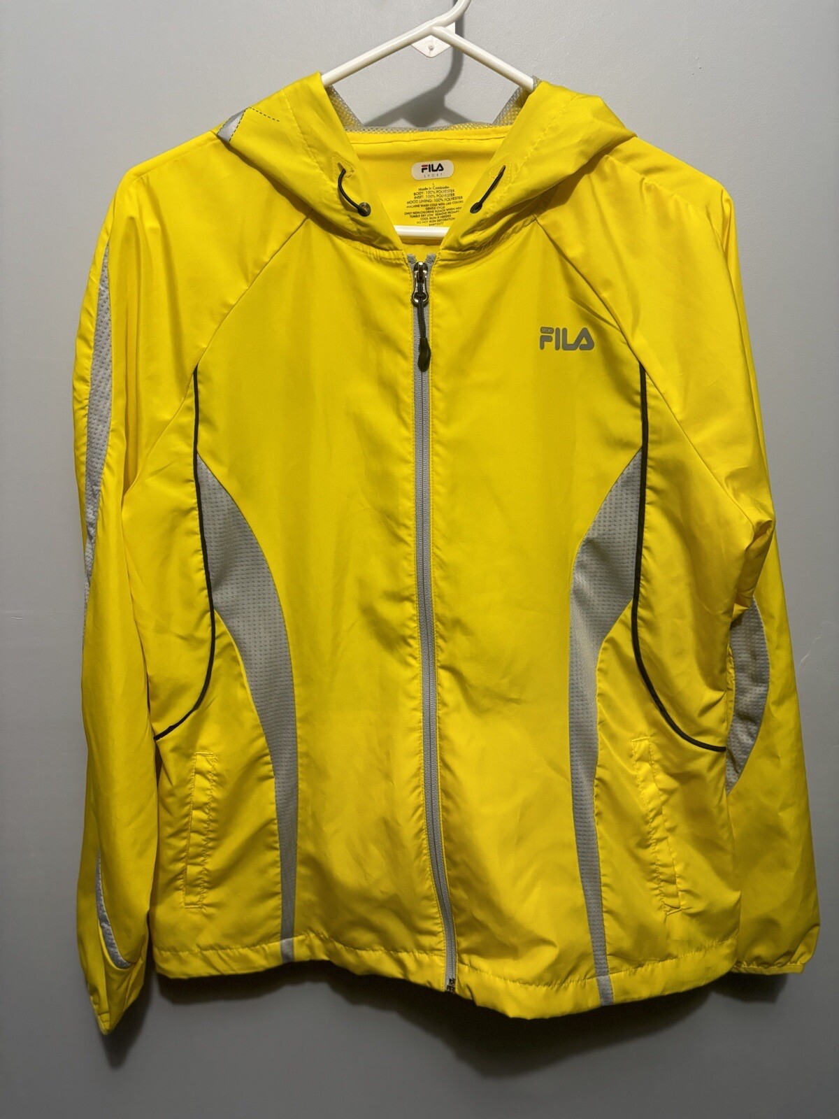 Giacca antipioggia Fila Sport giallo grigia con cappuccio donna taglia Grande