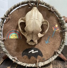 Vintage Handmade Native American Leather Dream Catcher Mt Lion Skull Alaska