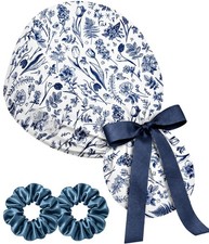 100 Cotton SatinLined Ponytail Scrub Cap Navy Blue