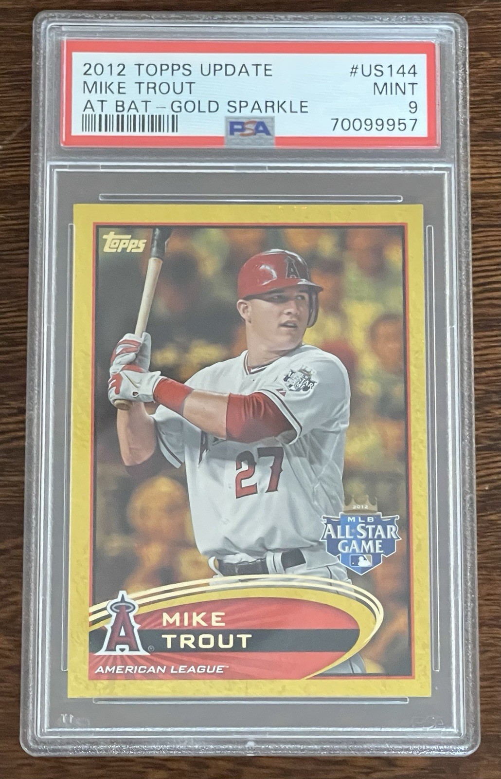 2012 TOPPS UPDATE MIKE TROUT AT BAT - GOLD SPARKLE  #US144 PSA 9
