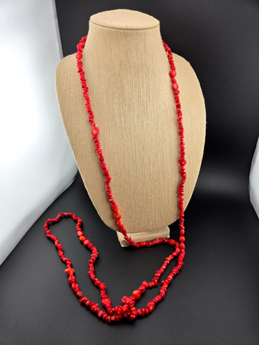 Red Coral Necklace Long Length Rope Lariat - Picture 3 of 11