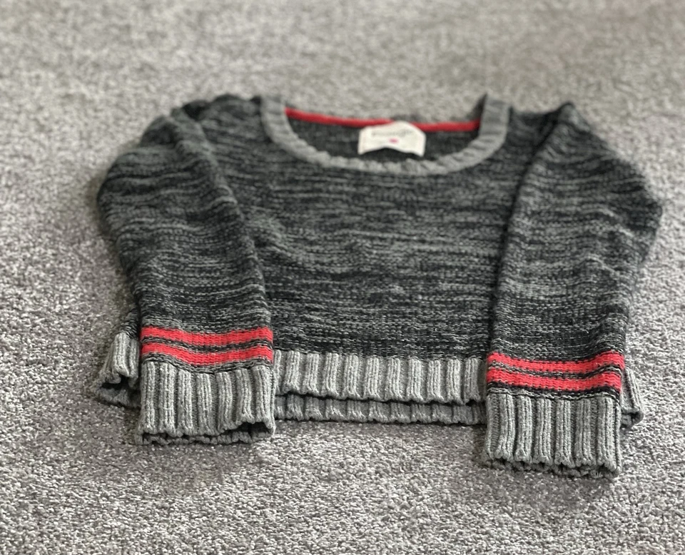Vintage Y2K Energie Women’s Sweater L Gray Marled Cropped Knit Red Stripe - Image 2 of 4