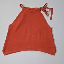 MINKPINK Crop Top Womens Size XS Orange Halter Neck High Low Asymmetrical Hem