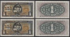 España     1 peseta 1940 Caravela / Serie A / Pareja correlativa SC/UNC