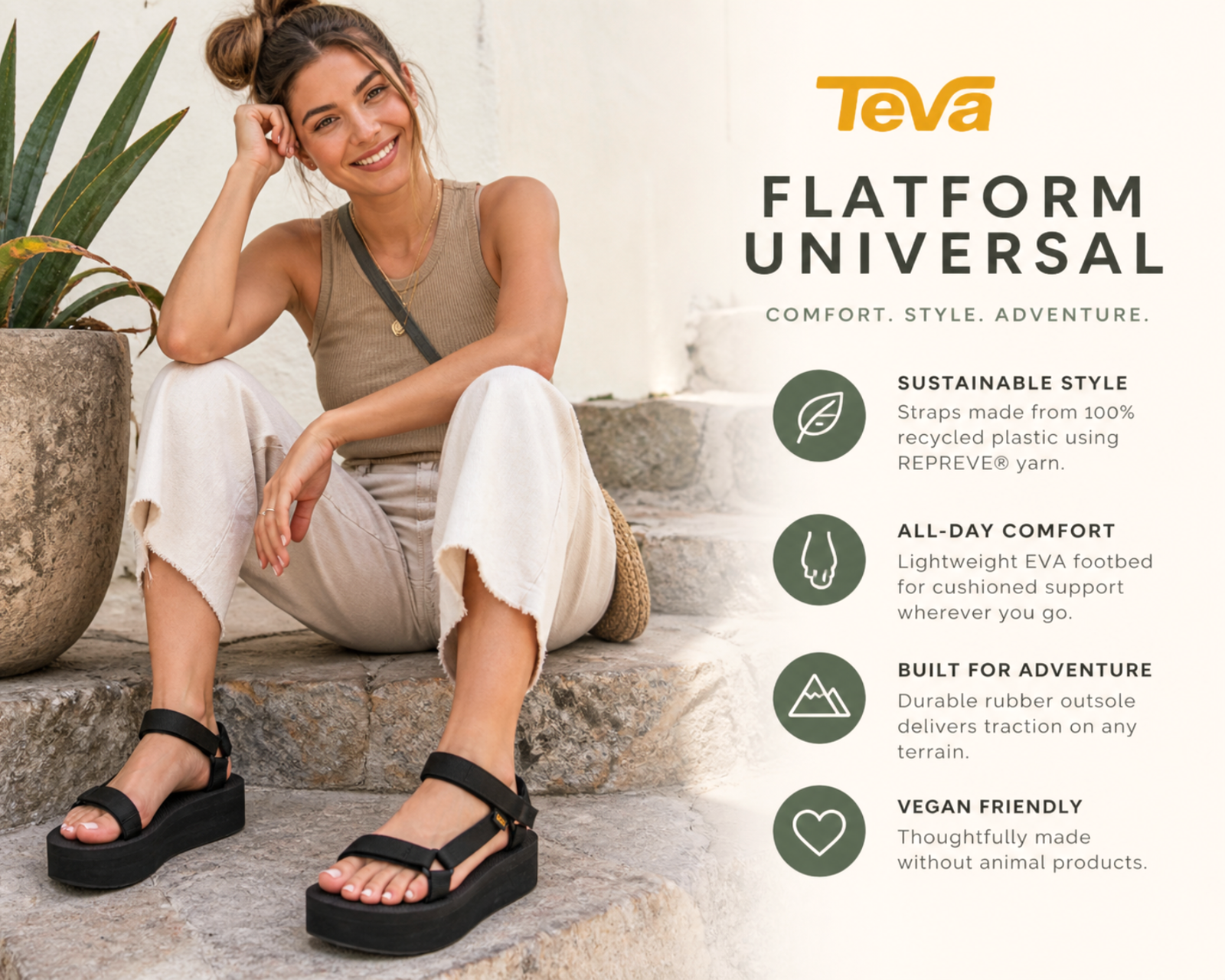 Teva Flatform Universal Sandal Women’s 10 Black Platform 1090969 Travel Festival