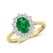 Real Emerald and Diamond Ring 18ct Yellow Gold Oval Cluster 1.74 Carat Weight