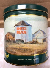 VINTAGE 1988 RED MAN TOBACCO COLLECTORS TIN  COVERED BRIDGE & SILO SCENE