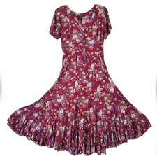 VINTAGE Nostalgia Maxi Dress Button Down Size Medium Flare Cottage Core Western