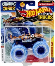 New HOT WHEELS Monster Trucks Tiger Shark 1/64 Sharks vs. Dinos w/Crushed Car