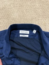 Calvin Klein Steel  Slim Fit Herringbone Blue Dress Shirt Cotton 15 32/33