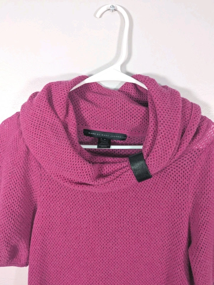 Top de mujer Marc Jacobs manga corta tejido abierto capucha cuello S lana cachemir púrpura Foto 2 de 4