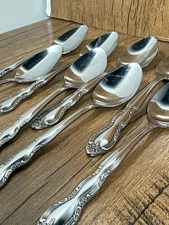 Lot 8 Teaspoons Spoons Imperial Stainless Steel Fleurette Flatware Korea 6 1/4"