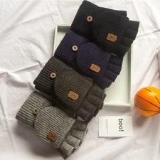 Convertible Fingerless Gloves Winter Flip Top Mittens Warm Knit Wool Feel Unisex