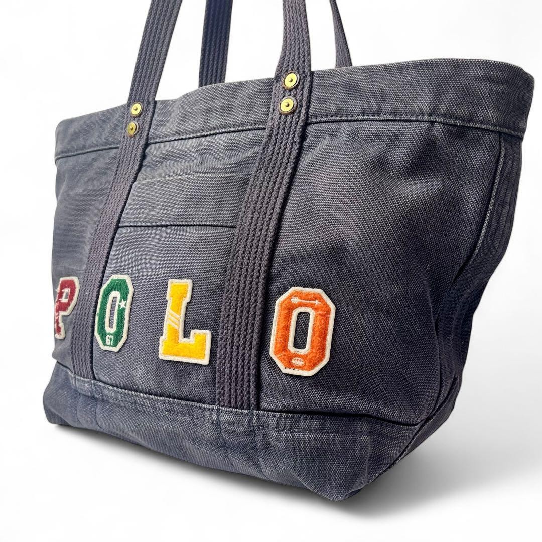 RALPH LAUREN Navy Cotton Denim Tote Bag Unisex Large A4 Capacity