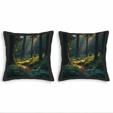 Set of 2 18x18in Throw Pillow Covers - Serene Forest Scene Design for Couch Bed 