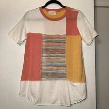 Sugarfox Boutique Small Patchwork Colorful Crewneck SS Womens Tee NWOT