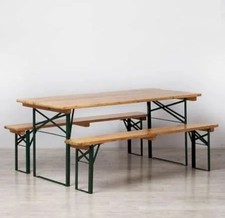 3Pcs Outdoor Wooden Folding Beer Table Bench Garden Furnitures Set Patio Picnic