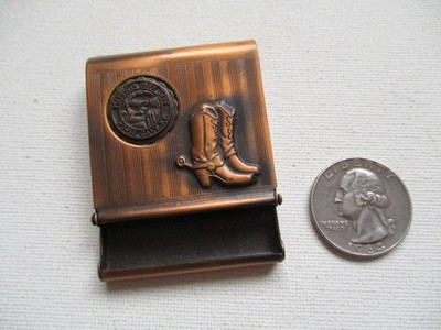 Vntg Copper Mammoth Onyx Cave Horse Cave Kentucky Cowboy Boots Match Book Holder