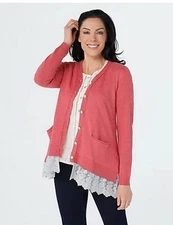 LOGO by Lori Goldstein Button Front Cardigan Sweater Fresh Coral S New
