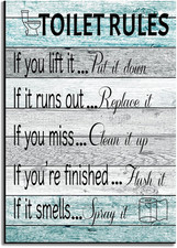 Toilet Rules Wall Art Decor Wood Toilet Rules Sign Funny Bathroom Sign Rustic Fa