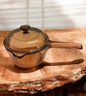 Vintage Pyrex Corning Vision Ware 2.5L Amber Glass Pot Sauce Pan w/Lid USA