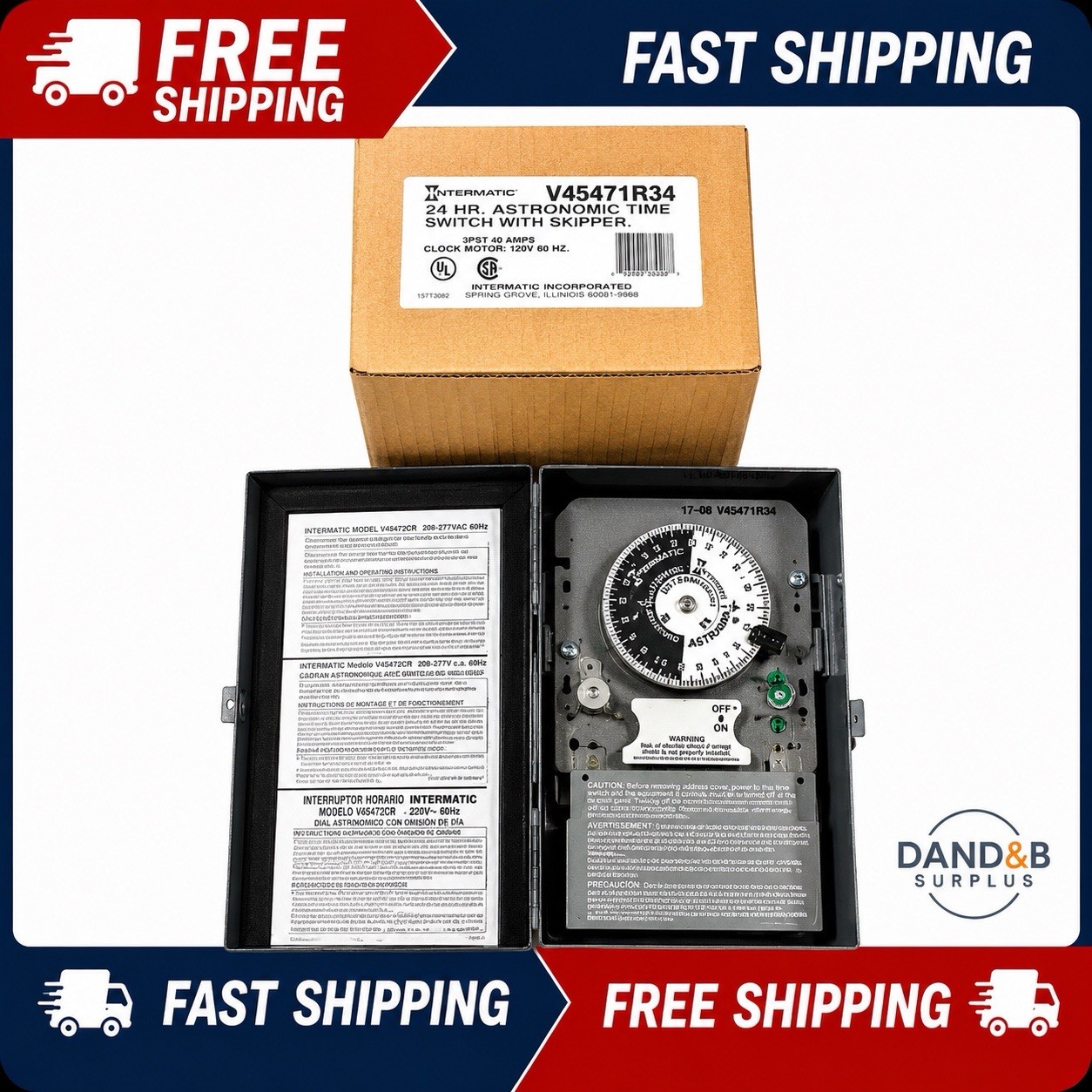 🔴Intermatic V45471R34 24 HR. Astronomic Time Switch With Skipper 3PST 40A‼️
