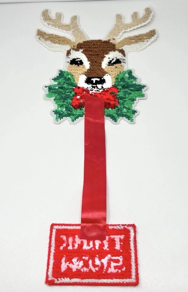 Colgador de pared de Navidad de ciervo reno punta de aguja acabado vintage lona de plástico Foto 2 de 4