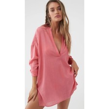 ONEILL Pink 100 Cotton Gauze Saltwater Solids Belizin Coverup Tunic Size S