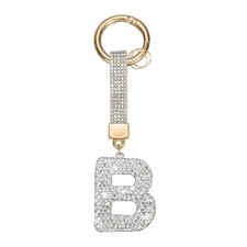 Initial Keychain for Women, Cute Sparkly Rhinestone Key Chains White Letter B