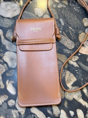 CELINE Paris Brown Leather Sunglasses Case Pouch Phone Crossbody Bag Purse