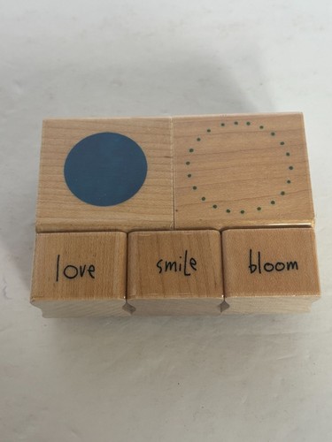 Inkadinkado Rubber Stamp Love Smile Bloom Polka Dot Circle Kathy Davis Set of 5 - Picture 5 of 5