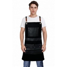 Barber Hair Stylists Working Apron Waterproof Canvas Apron with 6 Pockets for...