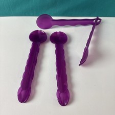 Tupperware Impressions Salad Serving Tongs Fork and Spoon Set Of 3 Purple