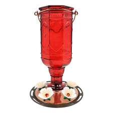Red Jewel Glass Bottle Hummingbird Feeder, 20 oz Nectar Capacity