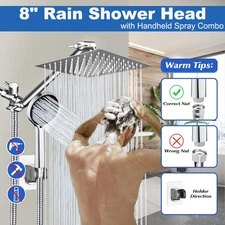 Chrome 8"Rain Shower Head with Handheld Spray Combo High Pressure Adjustable Arm