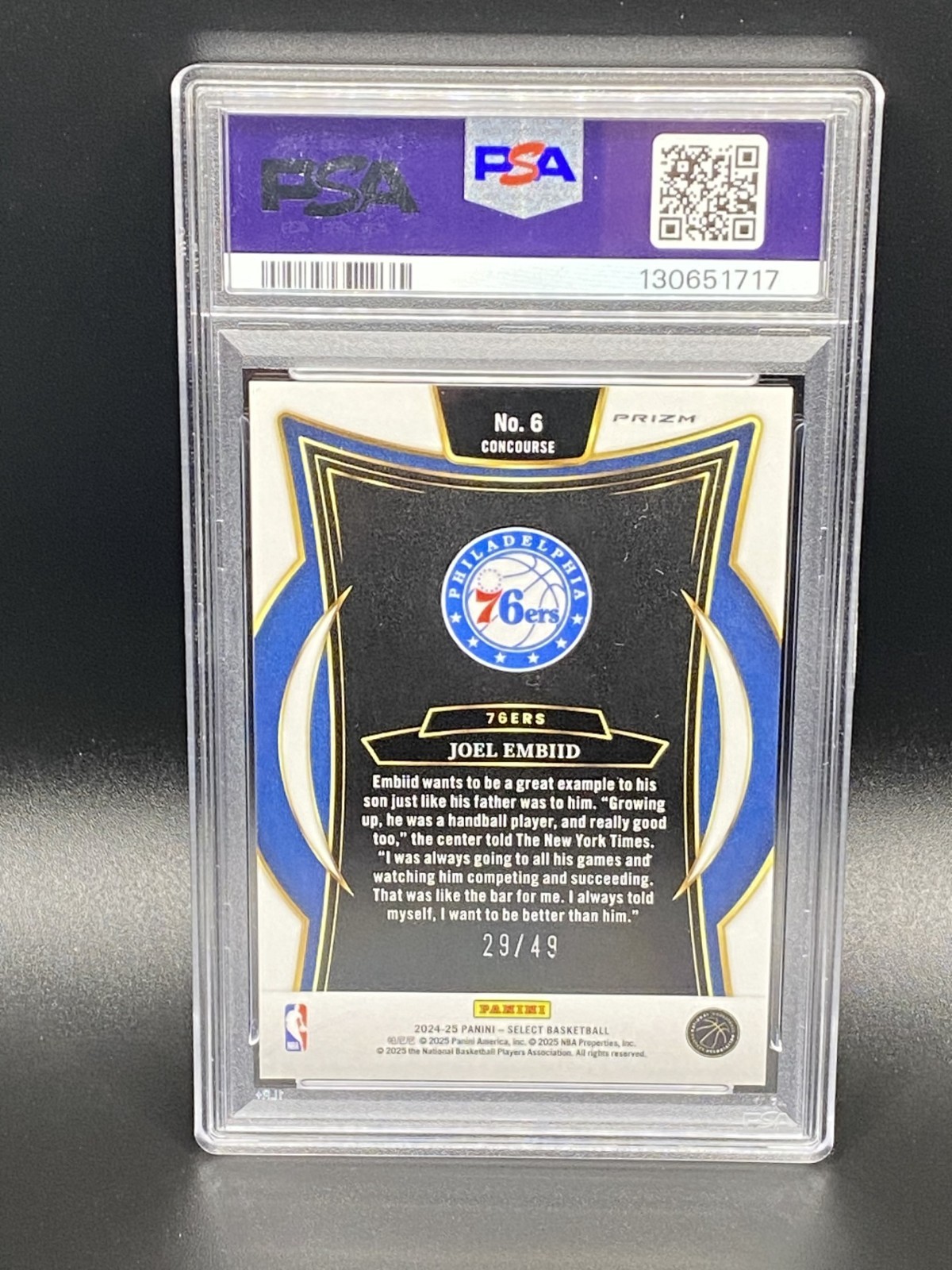 2024 Select Joel Embiid Teal/White/Pink Prizm #6 #'d 29/49 PSA NM-MT 8 76er's view 2