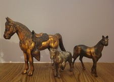 Vintage Bronze Tone Pot Metal Carnival Prize Horse Figurines - Lot Of 3