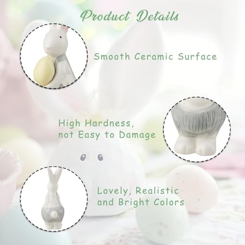 Ceramic Bunny Figurine Easter Bunny Decorations White C-Small Overalls and Egg - Picture 4 of 6