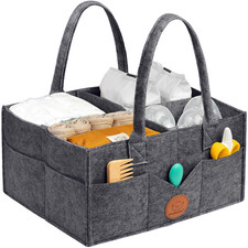 Baby Diaper Caddy Organizer w/ Handle, Portable Nursery  Car Storage Gray