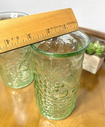 Vintage Green Embossed Citrus Glass Tumblers Set of 2 – Made in Italy VE Mark - Picture 5 of 12